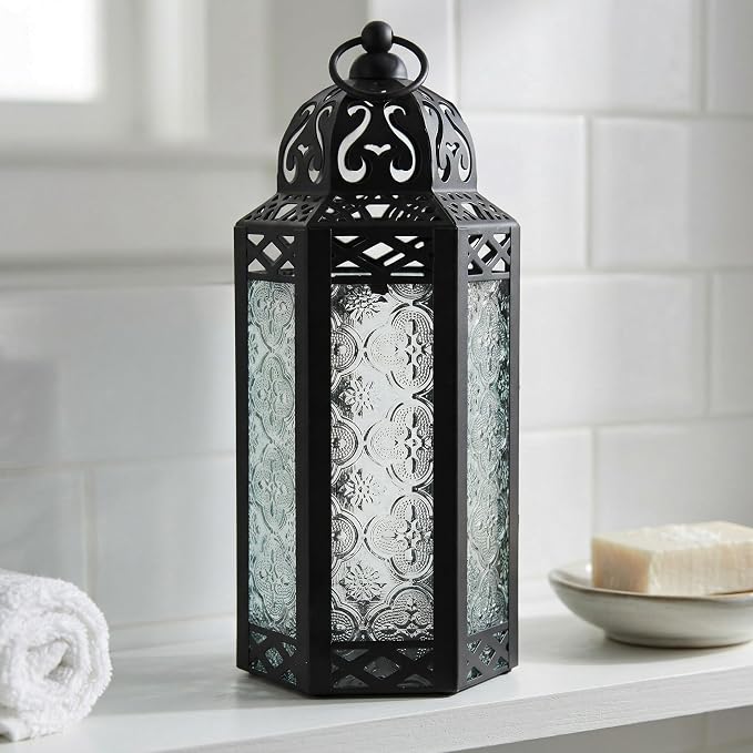 Vela Lanterns Decorative Indoor Moroccan Candle Holder, Clear, M | Ramadan Lantern, Turkish Vintage Lamp, Victorian Hurricane Pillar Holder, Tealight Votive Decor, Hanging, 10.5in Tall
