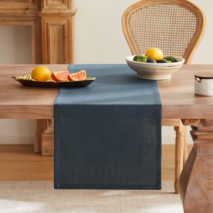ZeeMart Rustic Cotton Linen Table Runner, 13x48 Inches Navy | Farmhouse Style Linen Table Runners 48 Inches Long, Washable Kitchen Dining Table Decoration for Home Party Decor
