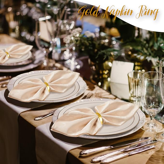 APTWOW Bright Gold Napkin Rings Set of 6, Fall Thanksgiving Table Decor | Semicircle, Metal, Gold Napkin Holder Buckles, Fall Napkin Rings for Dinner Table Decor, Wedding, Banquet, Valentines Day