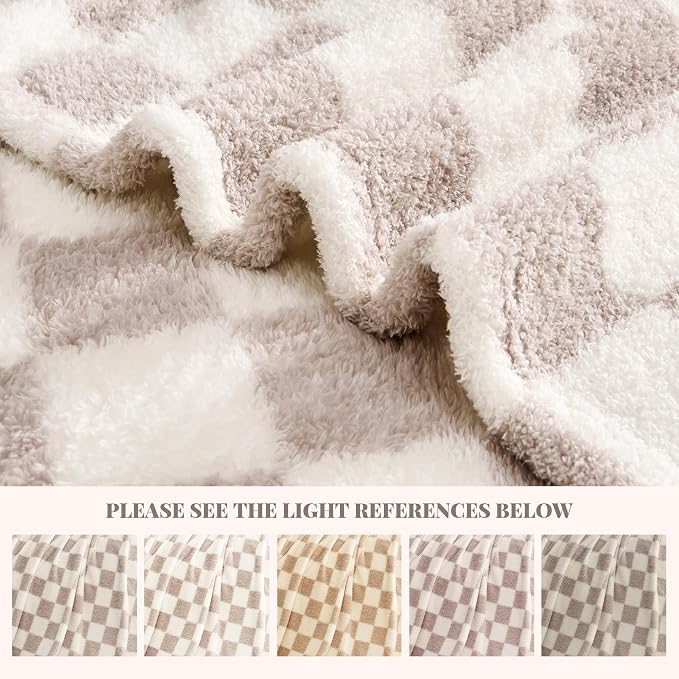 Purple Gray Checkered Twin Size Blanket, Soft Plush Microfiber Fleece Blanket for Couch Sofa Bed, Cozy Decorative Home Blanket, All Season, 60x80 Inches