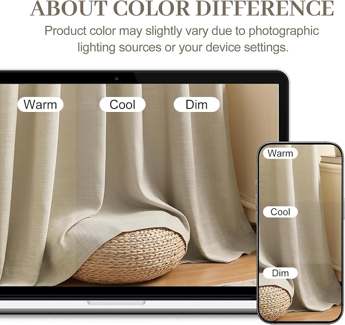Birch Pinch Pleated Sheer Linen Blend Curtains 96 Inch for Living Room | Light Filtering Semi Sheer, Pinch Pleat, Hook Rings, Non See Through, Memory Shape, W40xL96, 2 Panels, Burlywood Birch