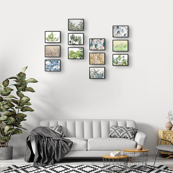 Frametory 12 Pack 6x8 Aluminum Frame with Mat for 5x7 Photo, Black