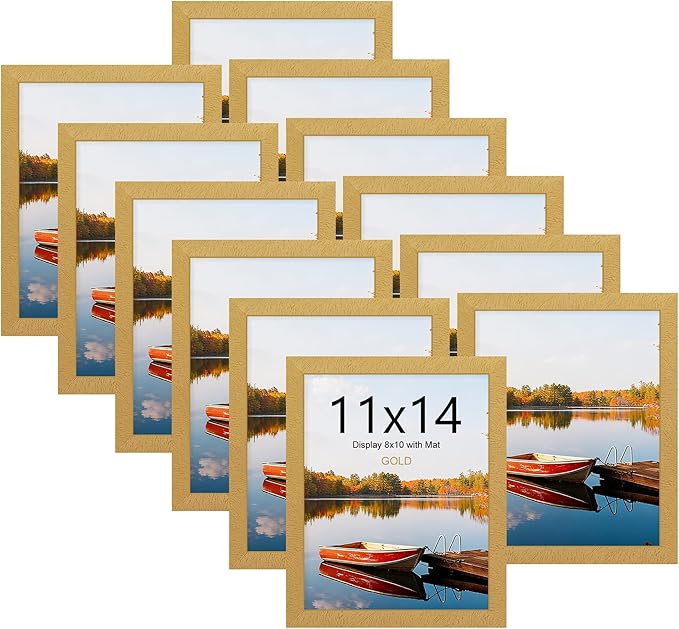 Picrit 11x14 Picture Frame Set of 12, Modern Gallery Wall Frames, Gold