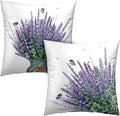 Purple Lavender Outdoor Cushion Cases for Patio Living Room Garden Sofa Set of 2 Spring Floral with Butterfly Throw Pillow Covers Flowers Farmhouse Square Pillowcases 24x24