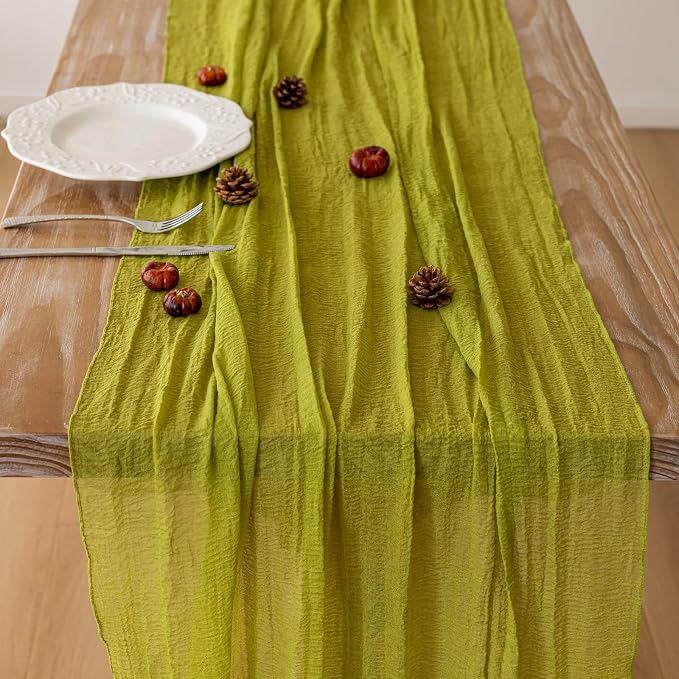 Moss Green Cheesecloth Table Runner 120 Inches for Party Home Decorations | For Wedding Baby Shower Bridal Shower Birthday Engagement Party 10FT Rustic Boho Home Decor