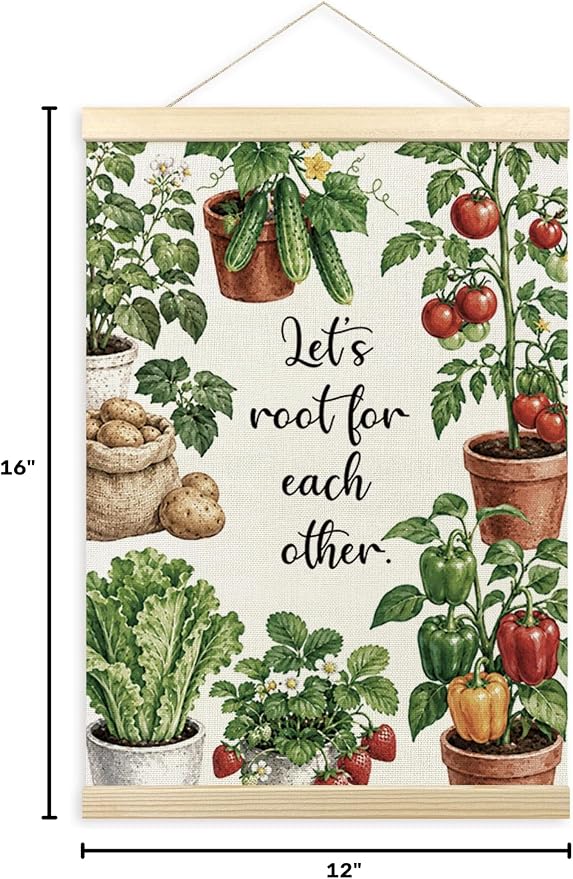 TLESKE Mental Health Inspirational Wall Art Decor Poster Hanger Frame 12x16 | Let's Root for Each Other Wall Decor Hanging Poster for Therapy Office Classroom, Motivational Vegetable Wall Picture Banner