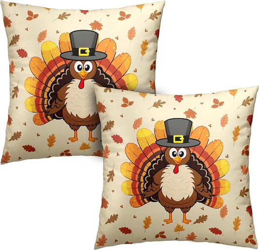 Turkey Pillow Covers 20x20 Set of 2 Thanksgiving Throw Pillow Covers Square Fall Leaves Pillow Case for Thanksgiving Decorations Living Room Couch