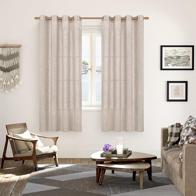 YoungsTex Natural Linen Curtains 78 Inch Length for Living Room 2 Panels | Light Filtering Semi Sheer Drapes with Bronze Grommet Privacy for Bedroom Farmhouse Decorative, 52 x 78 Inch