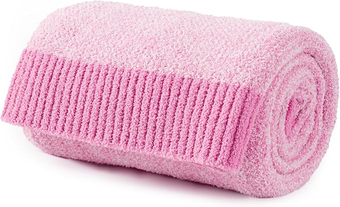Carriediosa Heather Throw Blanket 60x80, 400GSM Ultra Soft Microfiber | Hot Pink, Fuzzy Fluffy Cozy Plush Knit Knitted Throws, Lightweight Cute Preppy Fall Blankets for Couch, Bed