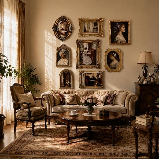 Lineshading 8 Pcs Vintage Picture Frames Set for Gallery Wall, Antique Gold | Resin Photo Frames Collage Assorted Sizes 8x10, 5x7 & 4x6, Ornate Victorian Country Decor for Wall Mount & Tabletop Display