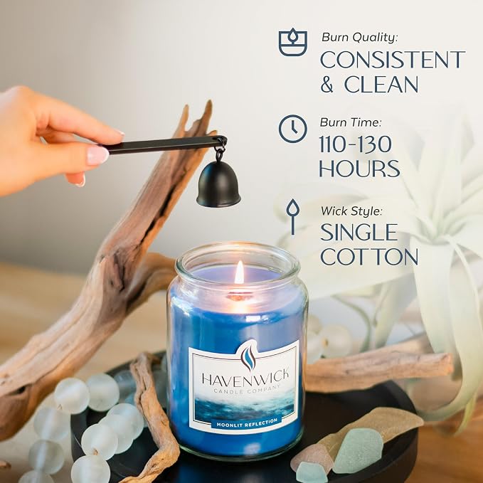 Havenwick Moonlit Reflection Soy Candle Long-Lasting, 22 oz Jar | Long-Lasting 110-130 Hour Burn Time, Single Cotton Wick, Relaxing Scent For New Home Gifts And Housewarming