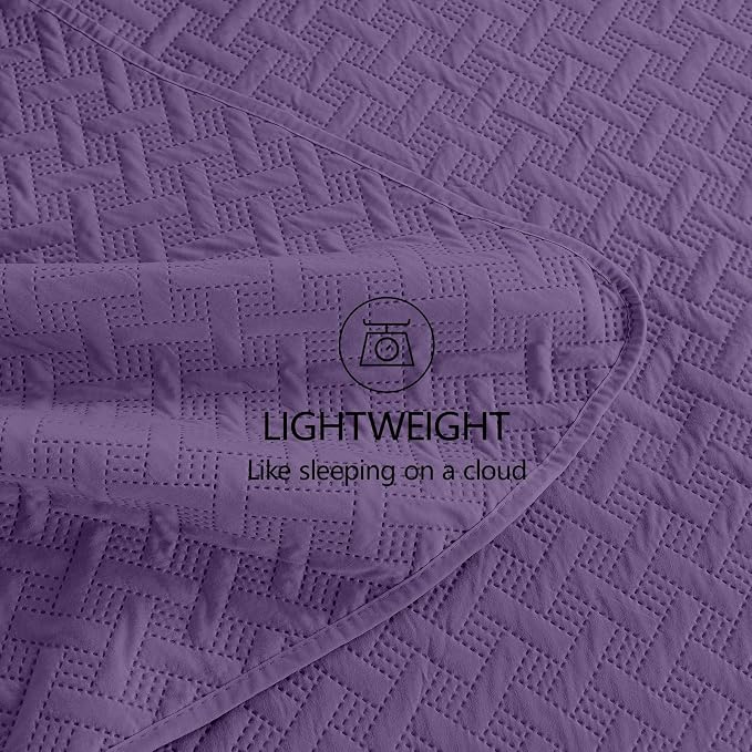 FLYMME Quilts King Size,Lightweight Purple Bedspreads,Basket Weave Pattern,Ultra Soft Microfiber Bed Coverlet 3 Pieces for All-Seasons (1 Quilt,2 Pillow Shams)