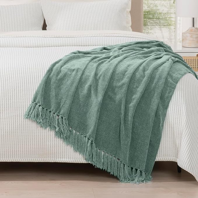 RECYCO Chenille Throw Blanket for Couch, 60"x80", Sage | Super Soft Knit Throw Blanket with Fringe Tassels, Lightweight Knitted Throw, Cozy, Ideal for Sofa Chair Bed Living Room Gift