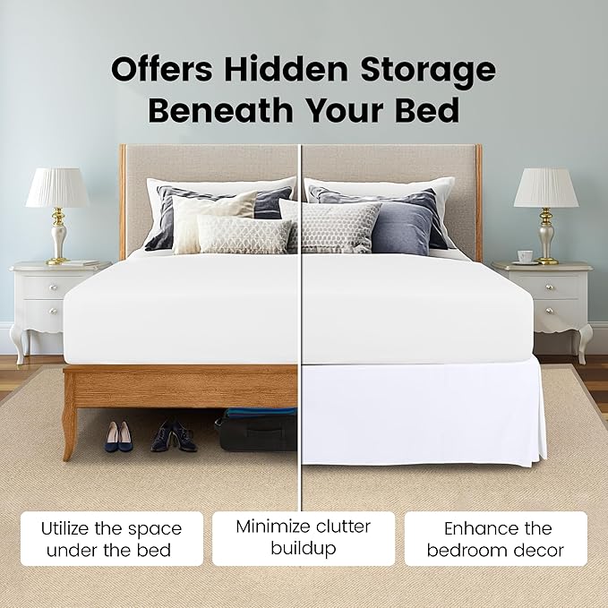 Utopia Bedding King Bed Skirt - Soft Quadruple Pleated Ruffle - Easy Fit with 16 Inch Tailored Drop - Hotel Quality, Shrinkage and Fade Resistant, White | Easy Fit Design, Shrinkage & Fade Resistant, Hotel Style, Microfiber Durable Fabric, Machine Wash...