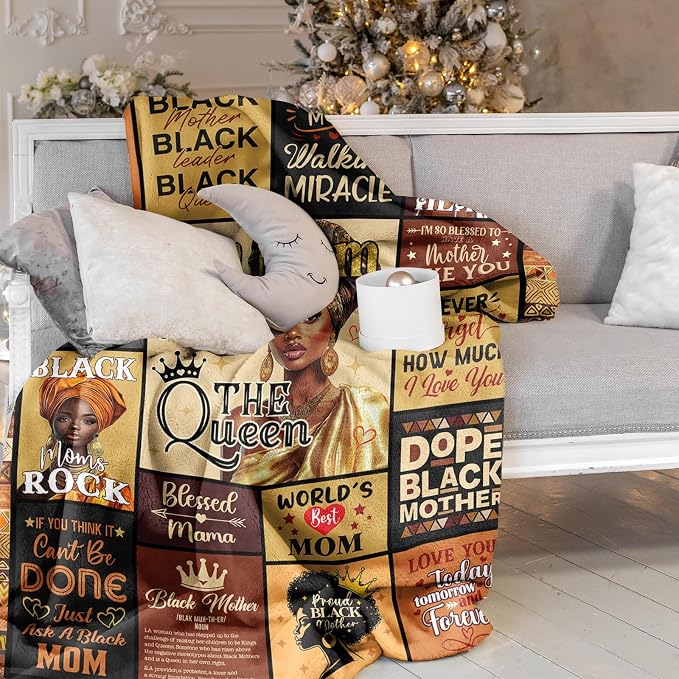 African American Gifts for Mom Blanket 60"X50", Black Mom Birthday Gifts, Afro Encouragement Inspirational Gifts Idea for Black Mama Women Mother's Day