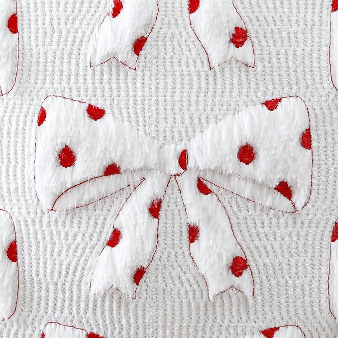 Artscope Valentines Bow Pillow Covers 12x20 Set of 2 Decorative Valentine's Day Throw Pillow Cases Soft Plush Faux Fur Couch Cushion Case for Holiday Sofa Bed Room Home Decor-White Bow