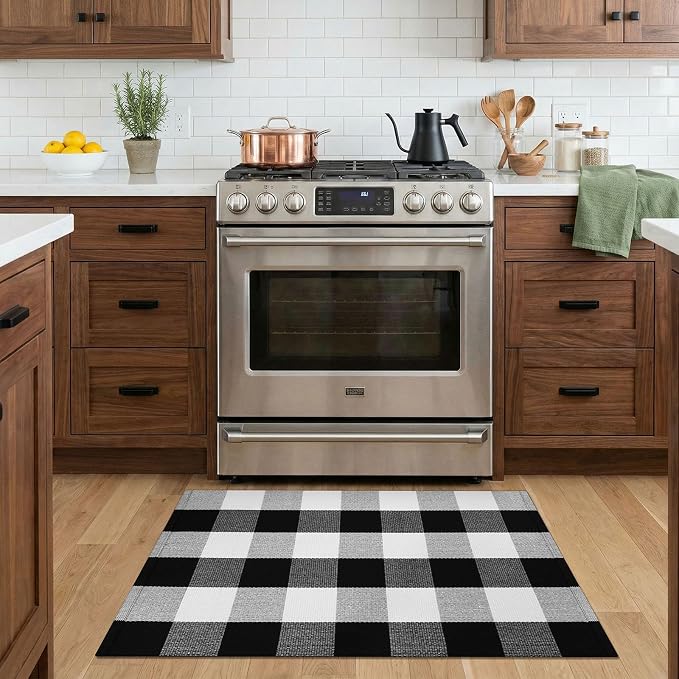 KOZYFLY Buffalo Plaid Area Rugs 2x3 Ft Black and White Checkered Rug Washable Front Door Mat Hand Woven Cotton Outdoor Rug Small Rug for Front Porch Kitchen Entryway Patio Bathroom | Washable Front Door Mat, Woven Cotton Outdoor Rug, Indoor Small Rug f...