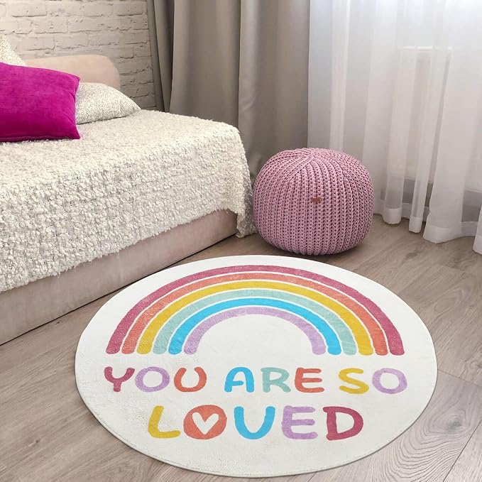 Topotdor Rainbow Area Rug,Machine Washable Boho Rug,47" Round | Colorful Reading Corner Rugs Ideal for Bedrooms,Classrooms