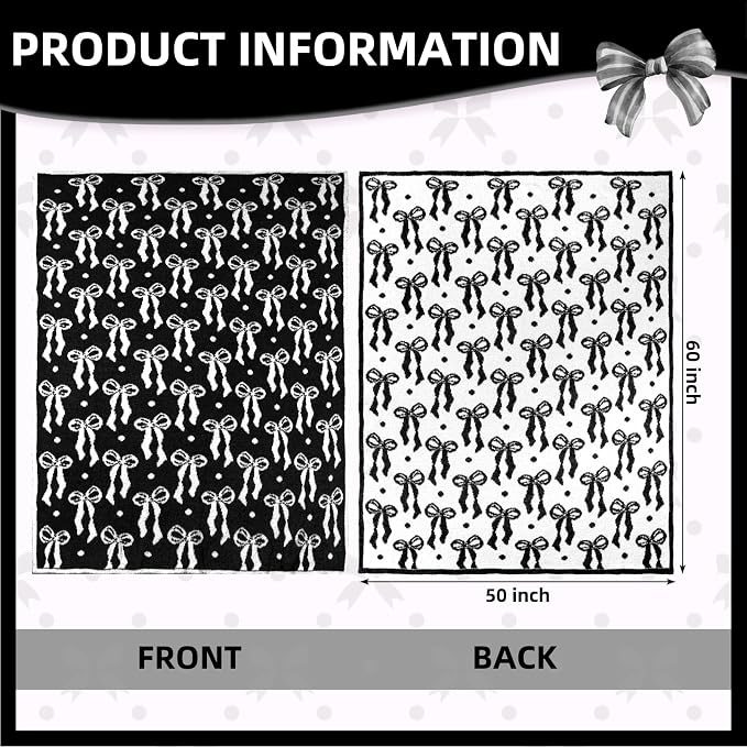 Buryeah Black Bow Blanket Soft Microfiber Double Sided Bow Throw Blanket 50"x 60" Coquette Aesthetic Dormitory Room Decor Plush Sofa Chair Bedding Stuff for Women, Christmas Fall Thanksgiving Gifts