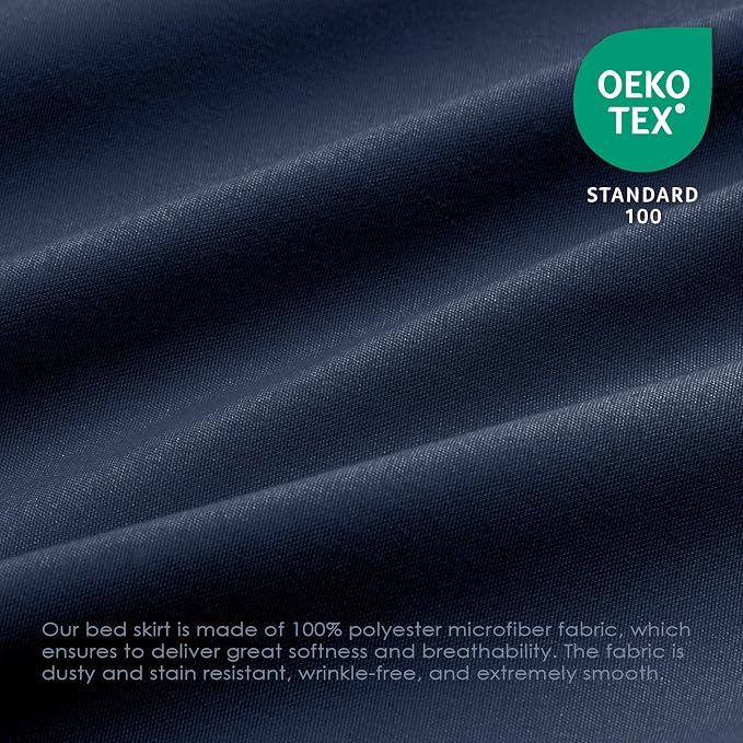 FreshCulture Queen Bed Skirt, Elastic Wrap Around Bed Skirt Queen Size, Bed Skirts for Adjustable Bed, Easy Fit with 22 Inch Drop Length, Hotel Quality Dust Ruffle for Queen Bed (Navy Blue)
