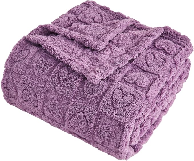 FY FIBER HOUSE Throw Blankets with Heart Checkered,Soft Warm Blankets for Lover Mom Father Gifts,Washable Lightweight Fuzzy Blanket for Couch Sofa Bed Office All Season(Lavender,90"x90")