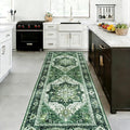 Green Runner Rug 2x6, Washable Runners for Hallways Non Slip | Soft faux wool, machine washable & stain resistant. Non-slip rubber backing, low pile. For hallway, kitchen, bedroom.