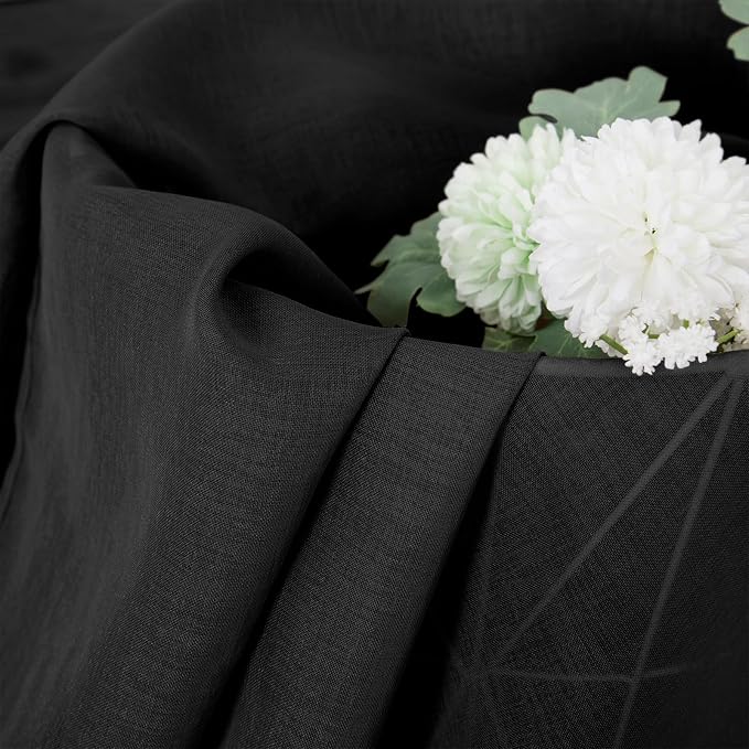 Tollpiz Short Sheer Curtains Living Room Linen Textured Curtain Sheers Light Filtering Voile Rod Pocket Curtains for Bedroom, 38 x 45 inches Long, Black, Set of 2 Panels
