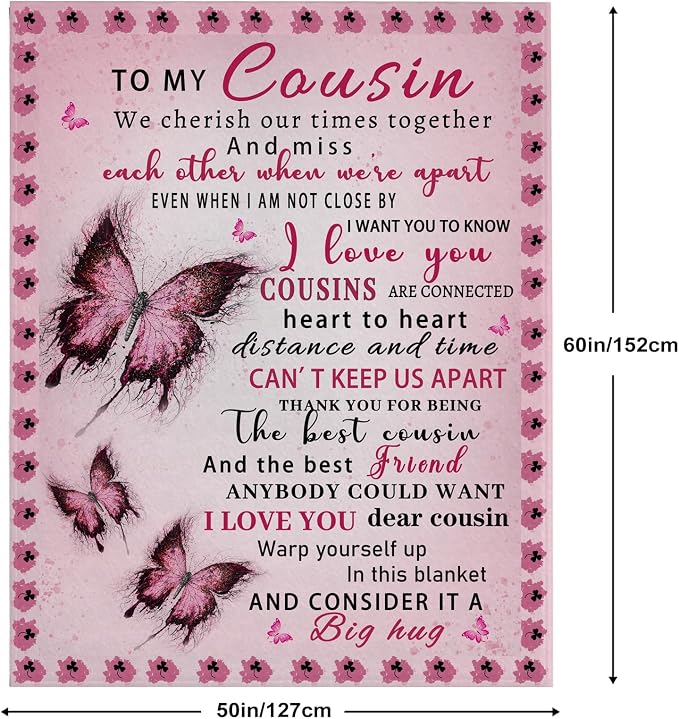 Cousin Gifts for Women, Cousin Gifts, Cousin Birthday Gifts for Women, Gift for Cousin Female, Cousin Gifts for Graduation, Christmas, Cousin Blanket, 60"x50"
