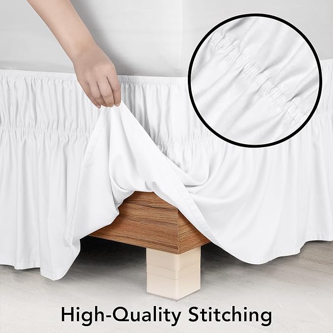 Wrap Around Ruffle Twin Size Bed Skirt – Adjustable Buckle & Elastic Belt for Easy Installation, 16 Inch Drop – Brushed Microfiber - Machine Washable, Fade and Wrinkle Resistant, White | No Mattress Lifting, Stay-Put Design, Adjustable Buckle & Elastic...