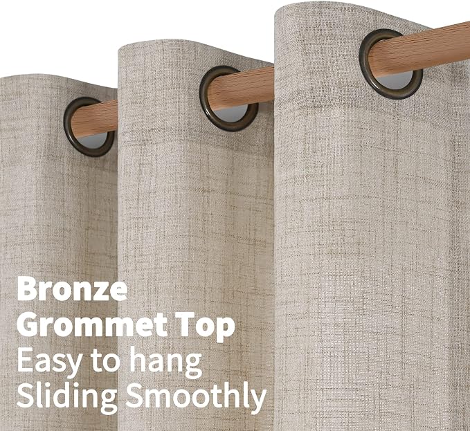 YoungsTex Natural Linen Curtains 42 X 84 Inch Long for Living Room 2 Panels | Bronze Grommet Semi Sheer Drapes Rustic Light Filtering for Dining Bedroom, 42 X 84 Inch