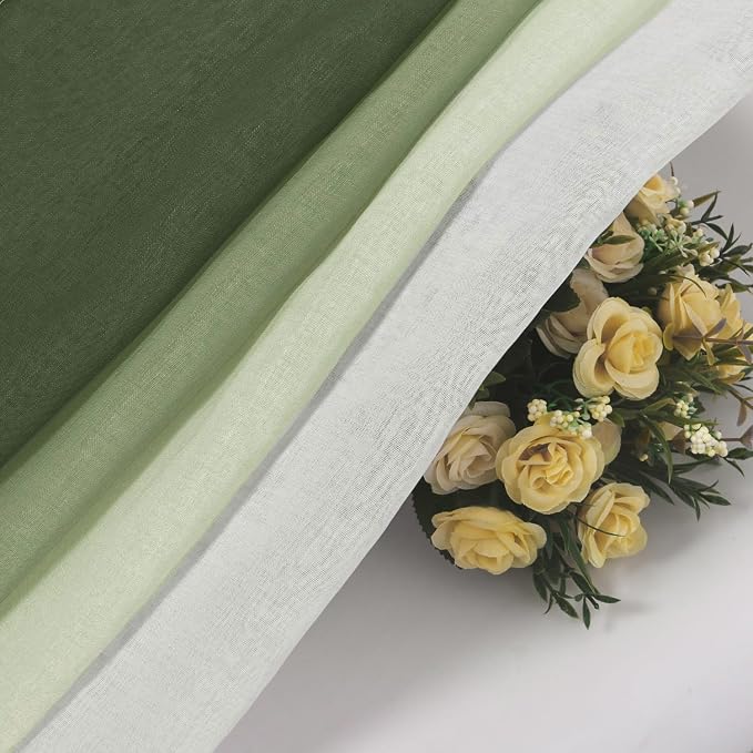DWCN Ombre Sheer Curtains - Extra Long Faux Linen Semi Voile Grommet Top Gradient Curtains for Bedroom and Living Room, Set of 2 Window Curtain Panels, 52 x 96 Inch Length, Light Olive Green