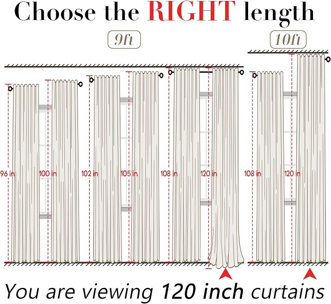 Sheer White Curtains 120 Inches Long for Living Room 2 Panels Set Hang with Clip Rings Back Tab Semi Transparentes Light Filtering Linen Cotton Blend XL Drapes Curtains Rod Pocket,50x120 in Length