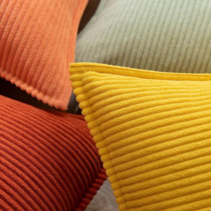 Pack of 4 Throw Pillow Covers Corduroy 20x20 Inch,Orange Teal | Decorative Velvet Couch,Summer Cases Square,Farmhouse Boho Cushion Covers for Sofa Bed Living Room Home Decor & Office