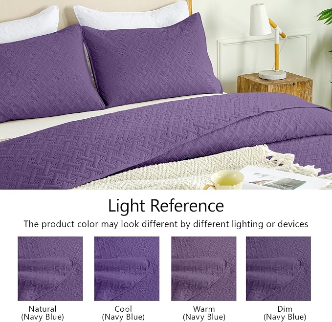 FLYMME Quilts Queen Size,Lightweight Purple Bedspreads,Basket Weave Pattern,Ultra Soft Microfiber Bed Coverlet 3 Pieces for All-Seasons (1 Quilt,2 Shams)