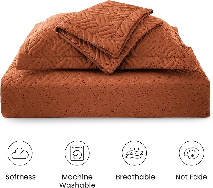 Love's cabin California King Size Quilt Bedding Set Umber Bedspread - Cal King Summer Lightweight Bedspread Comforter - Wave Pattern Coverlet for All Season - 3 Pieces (1 Quilt, 2 Pillow Shams)