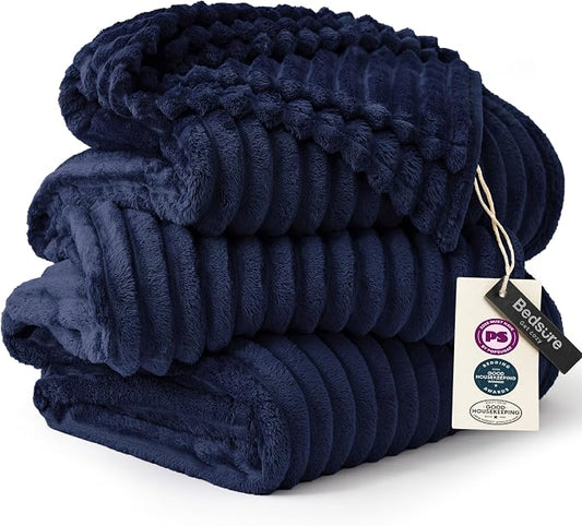 Bedsure Soft Large Fleece Blanket for Bed Navy Blue 120"x120" | Birthday Gifts for Women Mom Her, Warm Lightweight Cozy Fluffy Throw Blanket Sofa, Dorm Room Home Decor, Machine Washable
