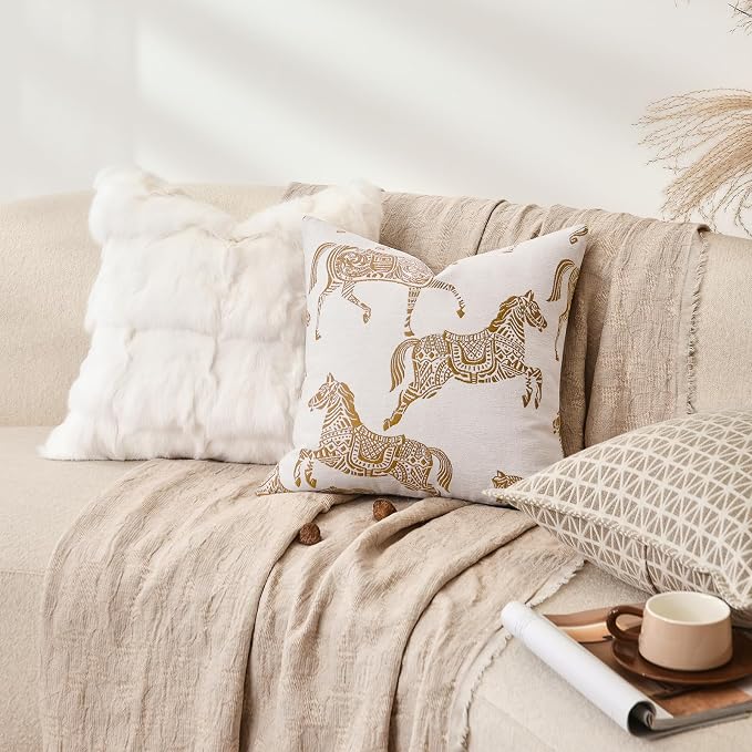 Luxury Equestrian Throw Pillow Cover 18x18, Double Sided Orange Horse Jacquard Embroidery Decorative Cushion Cover for Sofa Bed Living Room, Bedroom
