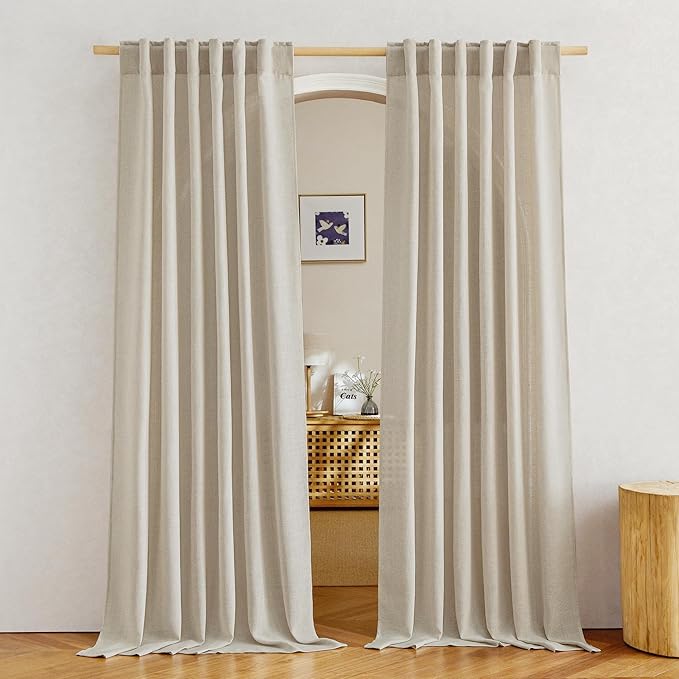 NICETOWN Linen Taupe Curtains 84 inches Long, Rod Pocket & Back Tab Flax Linen Window Treatments Privacy Vertical Drapes with Light Filtering for Bedroom/Living Room, W52 x L84, 2 Panels