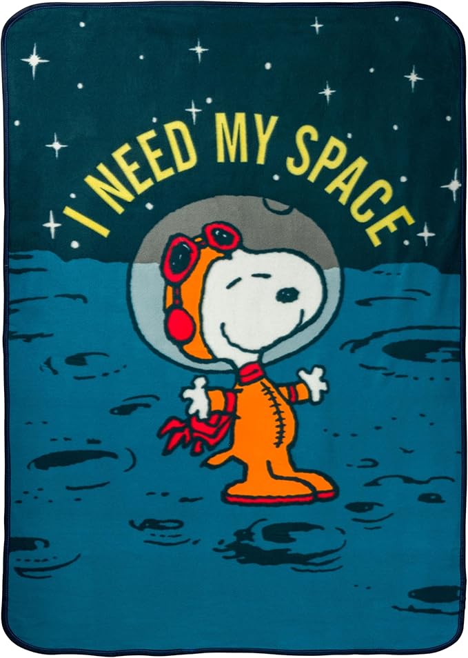 Silver Buffalo Peanuts Snoopy Astronaut, Fleece Throw Blanket, 45x60in | I Need My Space, Outer Space, Moon, Soft and Cozy, 180 GSM
