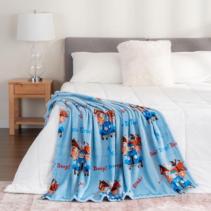 Berkshire Blanket - Officially Licensed Little Blue Truck Throw Made with Signature VelvetLoft® Fabric, Pet-Friendly and Cozy Throw, 50 in x 60 in, Little Blue Truck - Beep Beep Beep Blue