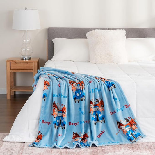 Berkshire Blanket - Officially Licensed Little Blue Truck Throw Made with Signature VelvetLoft® Fabric, Pet-Friendly and Cozy Throw, 50 in x 60 in, Little Blue Truck - Beep Beep Beep Blue