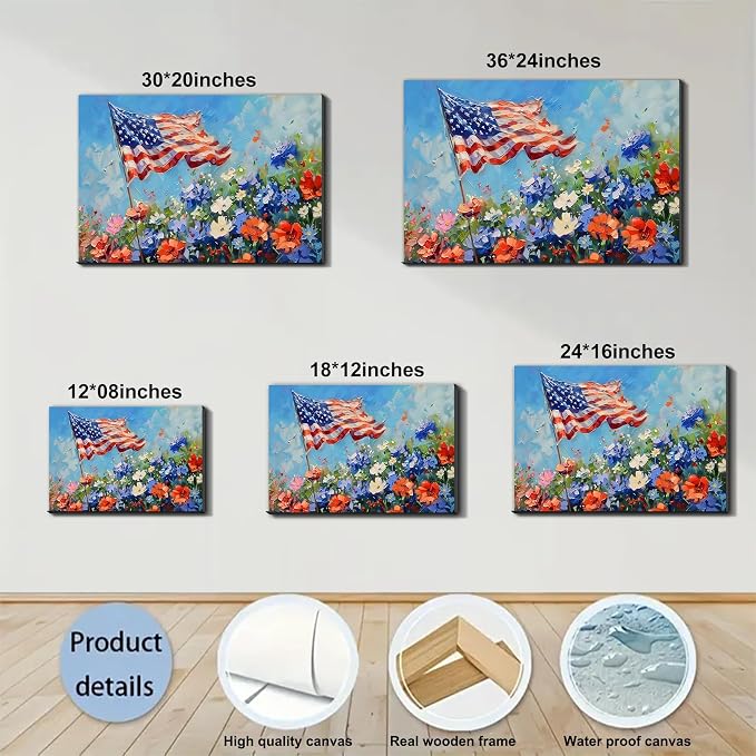 Framed American Flag Military Wall Art, Patriotic Veteran Canvas Art Pictures, USA Hero Wall Decor, Made in USA Ready to Hang for Office Man Cave Garage