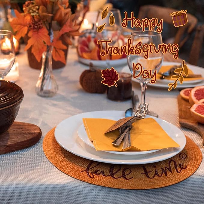 FunWheat Round Placemats Set of 6 Table Mats for Thanksgiving Tables Washable Non-Slip Place mats 15 Inch for Fall(Orange Fall,6pcs)