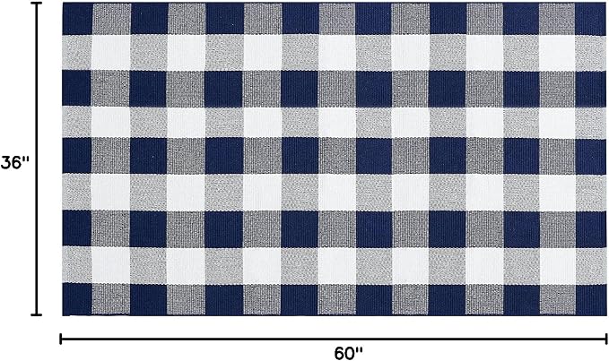 SEEKSEE Buffalo Plaid Outdoor Rug 3' x 5' Navy Blue and White Front Door Mat, Layering Rug for Porch, Washable Doormat, Front Porch Rug for Outdoor Entrance Entryway Patio Porch Decor