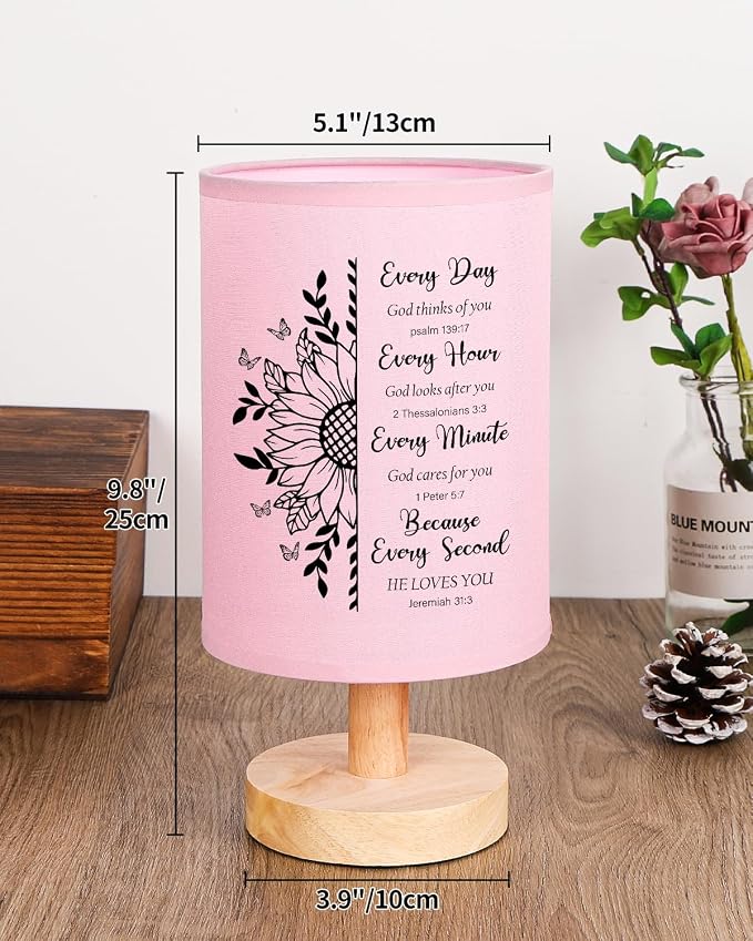 Christian Gifts for Women Table Lamp, Religious Gifts for Women with Bible Verse Prayer Inspirational Gift Fabric Lamp Spiritual Gifts for Friend (Pink)
