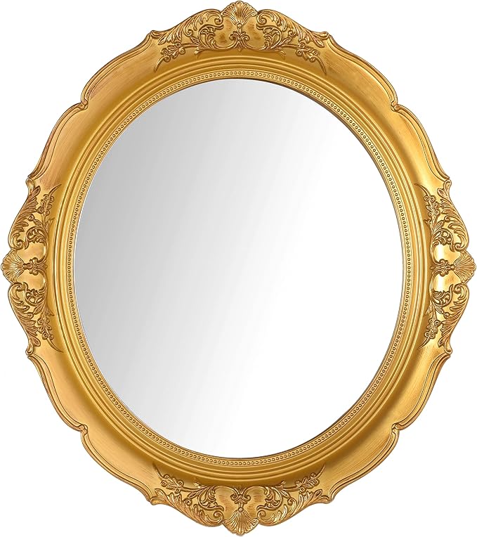 Eaoundm 13.1 x 14.8 inchs Decorative Wall Mirror Oval (Gold) | Vintage Hanging Mirrors for Bedroom Living-Room Dresser Decor