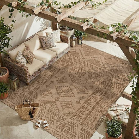jinchan 8x10 Faux Jute Area Rug Washable Boho Living Room Rug Natural Taupe | Southwestern Geometric, Non-Slip, Low Pile, Indoor Outdoor, Natural Fiber Look, Dining Room, Deck, Backyard, Bedroom, Patio