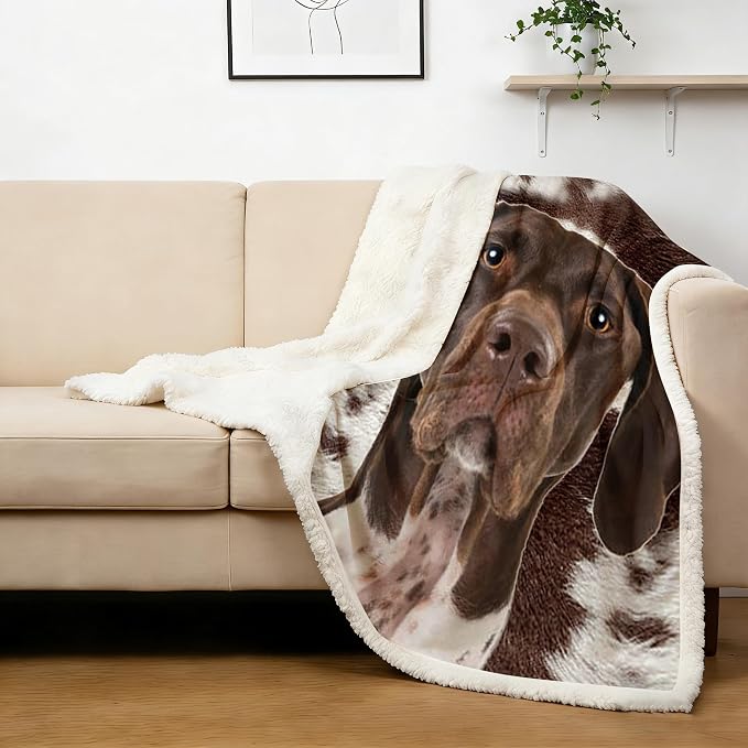 BlessLiving Throw Blanket, Dog, Twin | sherpa fleece fabric, Plush German Shorthair Pet Lovers Blankets print, for pet lovers, easy machine care