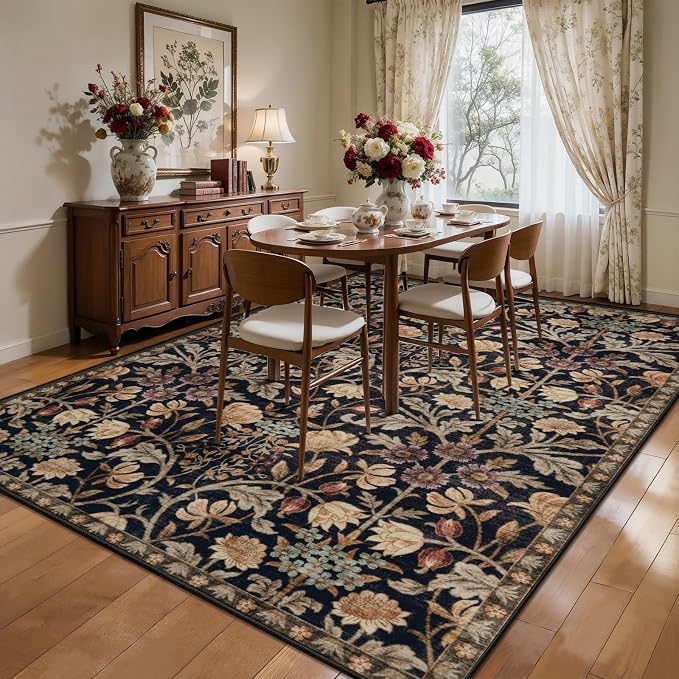 Ciicool Large 5x7 Area Rugs for Living Room Floral Boho Washable Rug | Soft Low-Pile Carpet for Bedroom Dining Room Kids Nursery Home Office Playroom Carpets Decor