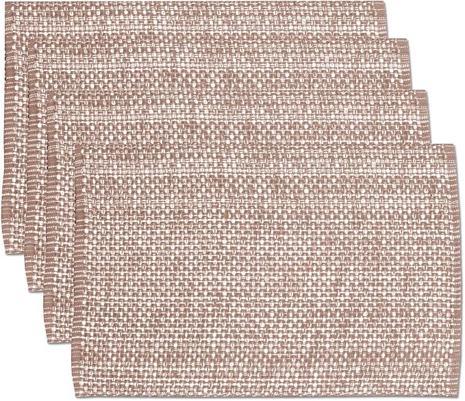 Sweet Home Collection 100% Cotton Placemats for Dining Room Rectangle Two Tone Woven Fabric 13" x 19" Soft Durable Table Mat Set, Set of 4, Taupe